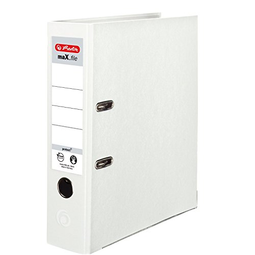 Herlitz 9942681 Ordner maX.file protect A4 8cm weiß, PP-Kunststoffbezug/Papier hellgr.besch. (20, weiß)