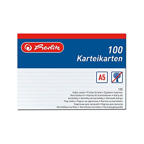 Herlitz Karteikarten A5, 170 g/m², holzfrei, 100er Packung, liniert (Weiß, 10 Packungen)