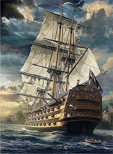 JNNPY Stickbilder Vorgedruckt Kreuzstich,11CT Kreuzstich Stickpackungen Vorgedruckt,Segelschiff,Kreuzstich Set Vorgedruckt für Wandkunst-Heimdekoration 40X50cm