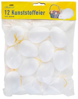 KUNSTSTOFFEIER 12ER weiß oder bunt 6 cm, Ostereier (5, Weiß)