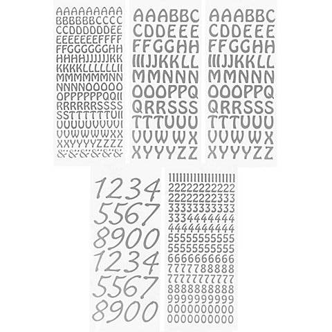 Klebesticker "Buchstaben & Zahlen", silber, 23 x 10 cm, 5 Bogen