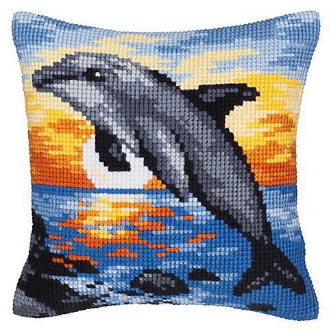 Kreuzstichkissen "Delfin im Sonnenuntergang" Kreuzstichkissen "Delfin im Sonnenuntergang"
