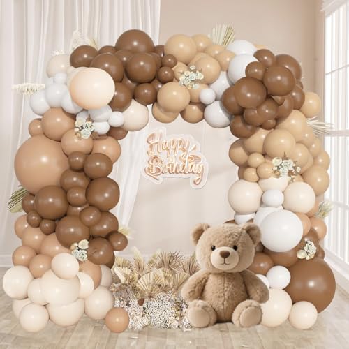 Luftballon Girlande Braun, 113 Stück Retro Braune Luftballons Kit mit Luftballons Beige, Weiß und Braun, Ballon Girlande Beige für Babyparty, Geburtstag, Hochzeit, Baby Shower, Geburtstag von DOOFE
