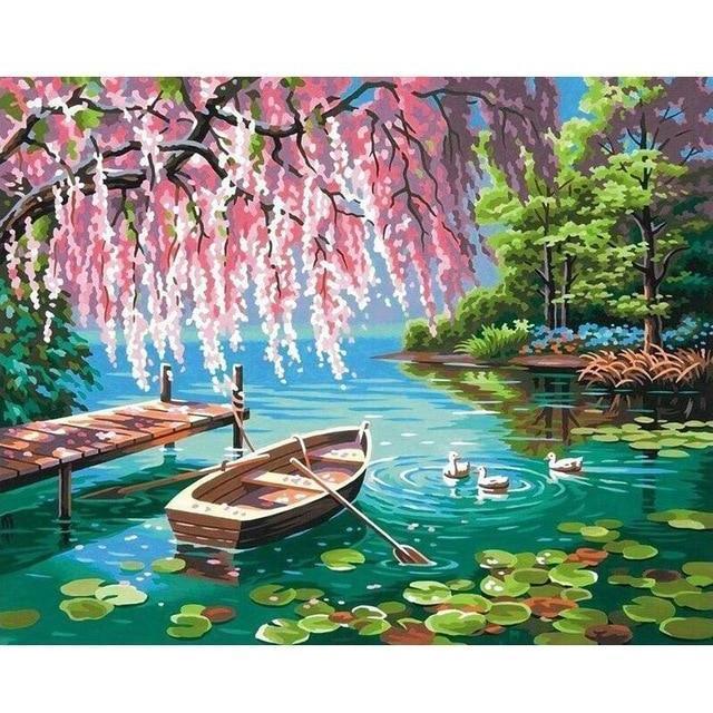 Malen nach Zahlen Landschaft Wasser und Boot Malen nach Zahlen Landschaft Wasser und Boot
