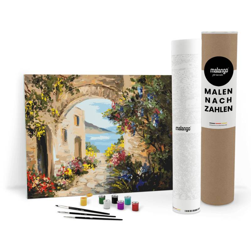 Malen nach Zahlen - Meer an mediterraner Stadt Malen nach Zahlen - Meer an mediterraner Stadt