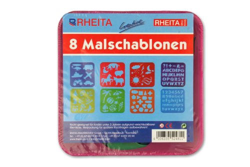 Malschablonen Set 15x15cm / 8tlg. mit verschiedenen Motiven, Zahlen, Buchstaben von Rheita