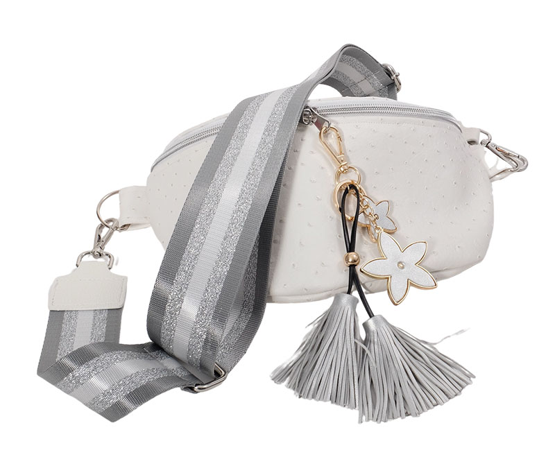 Nähpaket mit Gurtband - Tasche Tarika - Kunstleder Strauß Weiß