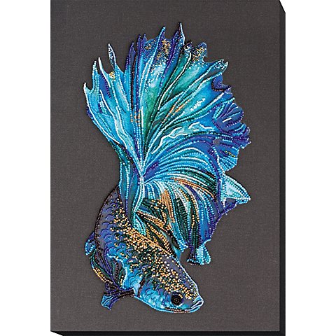 Perlen-Stickbild "Blue-Gold Fisch", 27 x 39 cm Perlen-Stickbild "Blue-Gold Fisch", 27 x 39 cm