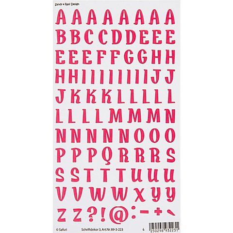 Porzellansticker "Buchstaben/Zeichen", pink, 1 Bogen