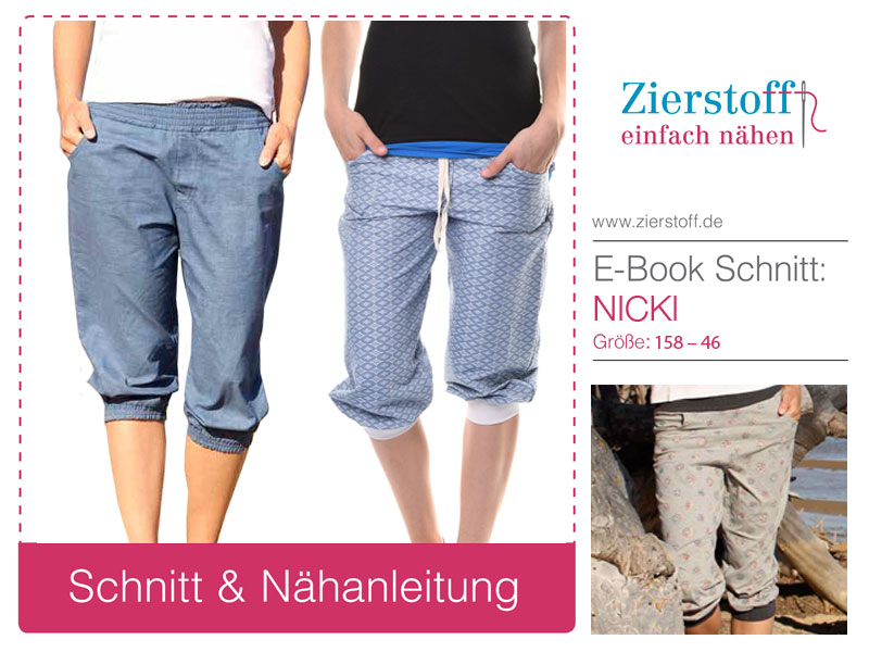 Pumphose in 3/4 Länge, ""NICKI"", Gr. 158 – Damengr. 46 – 2 Schnitte Pumphose in 3/4 Länge, ""NICKI"", Gr. 158 – Damengr. 46 – 2 Schnitte