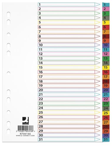 Q-CONNECT A4 Ordner-Trennblätter/ 30-teilig/Karton/Mylar-Folie/ A4 Ordnerregister/Für Zuhause, Schule, Büro/Gemischte Farben von Q-Connect