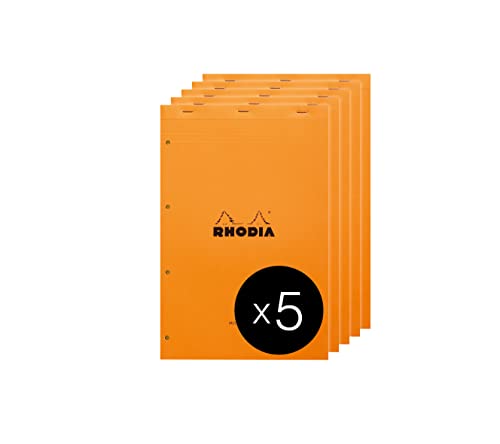 Rhodia 119700C - Packung mit 5 Notizblöcken geheftet Audit No.119, DIN A4+, 80 Blätter gelb mit mehreren Spalten 80g, Orange, 1 Pack von Rhodia