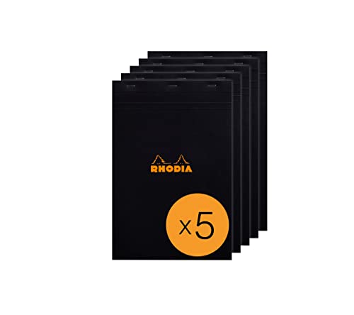 Rhodia 192009C - Packung mit 5 Notizblöcken geheftet No.19 A4+ 80 Blätter kariert 80g, Schwarz, 1 Pack von Rhodia