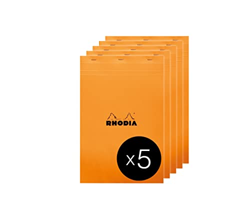 Rhodia 19200C - Packung mit 5 Notizblöcken geheftet No.19 A4+ 80 Blätter kariert 80, Orange, 1 Pack von Rhodia