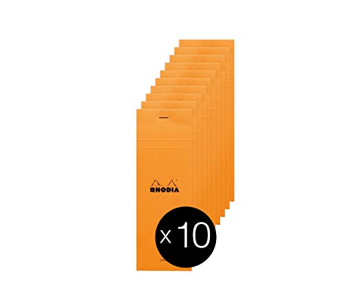 Rhodia 8600C - Packung mit 10 Notizblöcken Einkaufsblock No.8 7,4x21cm 80 Blätter liniert 80g, Orange, 1 Pack von Rhodia