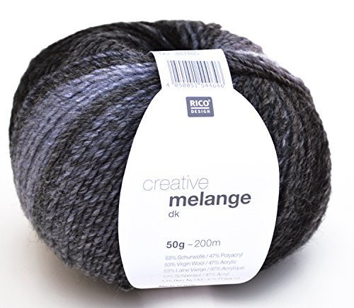 Rico Creative Melange dk Fb. 08 – schwarz/grau, Wolle mit Farbverlauf, Nadelstärke 3,5 – 4 mm, zum Stricken & Häkeln