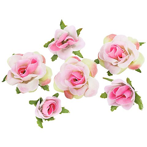 Rosenköpfe, rosa, 1–2,5 cm Ø, 27 Stück Rosenköpfe, rosa, 1–2,5 cm Ø, 27 Stück