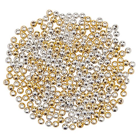 Rundperlen, gold und silber, 2 mm Ø, 400 Stück