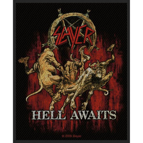Slayer Aufnäher HELL AWAITS Patch gewebt 8 x 10 cm