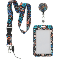 Small Floral Card Set Easy Pull Buckle Student Lanyard Retractable Polyester Sleeve