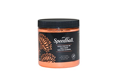 Speedball Water Soluble Block Printing Ink, 8 oz, Fluorescent Orange by Speedball