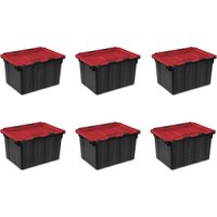 Sterilite 12 Gallon Hinged Lid Industrial Tote Plastic, Black, Set of 6