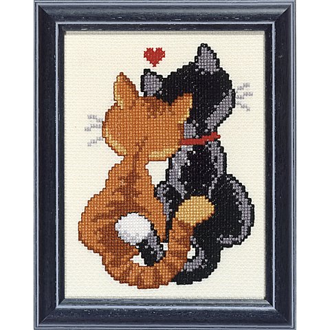 Stickbild "Katzenliebe", 13 x 17 cm Stickbild "Katzenliebe", 13 x 17 cm