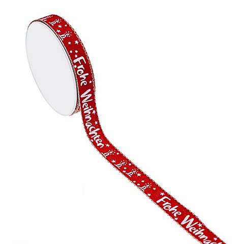 Stoffband "Frohe Weihnachten", rot-weiß, 15 mm, 5 m