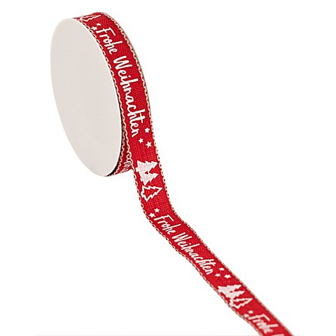 Stoffband "Frohe Weihnachten", rot-weiß, 15 mm, 5 m