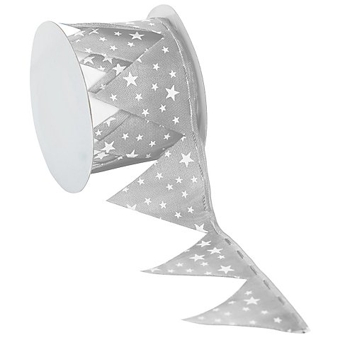 Stoffband Ziehstern "Sterne", grau-weiß, 5 cm, 2,5 m