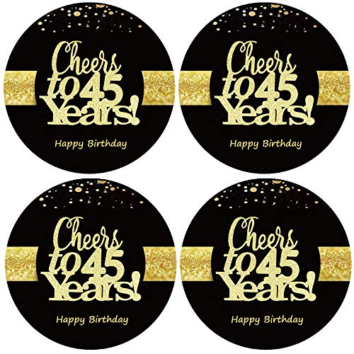 Sumerk 48 Stück Cheers to 45 Sticker große Flaschenaufkleber zum 45. Geburtstag Karten Versiegelungen 5 cm Runde Happy Birthday Party Favors Sticker von Sumerk
