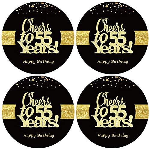 Sumerk 48 Stück Cheers to 55 Sticker große Flaschenaufkleber zum 55. Geburtstag Karten Versiegelungen 5 cm Runde Happy Birthday Party Favors Sticker von Sumerk