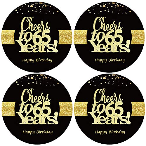 Sumerk 48 Stück Cheers to 65 Sticker große Flaschenaufkleber zum 65. Geburtstag Karten Versiegelungen 5 cm Runde Happy Birthday Party Favors Sticker von Sumerk