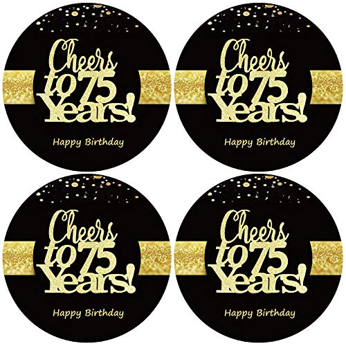Sumerk 48 Stück Cheers to 75 Sticker große Flaschenaufkleber zum 75. Geburtstag Karten Versiegelungen 5 cm Runde Happy Birthday Party Favors Sticker von Sumerk