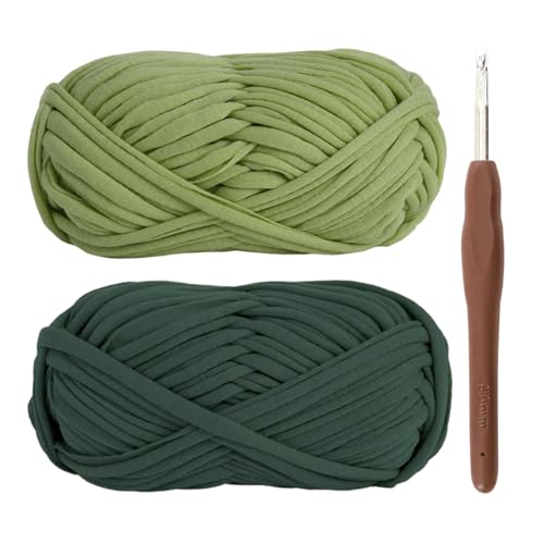 T-Shirt Garn, Bändchengarn zum Häkeln und Stricken Textilgarn 2 x 100g Dickes Polyester-Garn mit einer 6mm-Häkelnadel für Häkeltaschen, Körbe, Teppiche, Heimdekoration und DIY-Kunsthandwerk