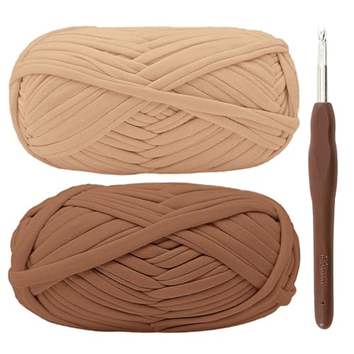 T-Shirt Garn, Bändchengarn zum Häkeln und Stricken Textilgarn 2 x 100g Dickes Polyester-Garn mit einer 6mm-Häkelnadel für Häkeltaschen, Körbe, Teppiche, Heimdekoration und DIY-Kunsthandwerk von Renyiz