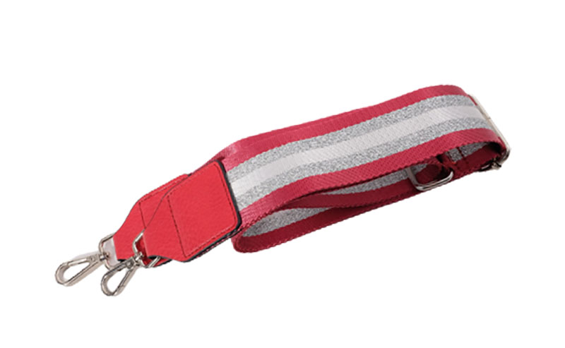 Taschenriemen / Gurtband mit Streifen - Schwarz / Silber / Gold / Weiß - 5 cm Breite - Streifen Rot Silber