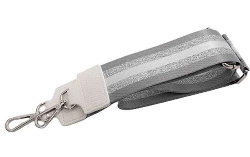 Taschenriemen / Gurtband mit Streifen - Schwarz / Silber / Gold / Weiß - 5 cm Breite - Streifen Weiß Silber