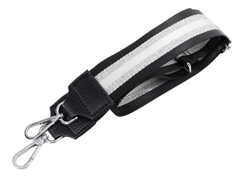 Taschenriemen / Gurtband mit Streifen – Schwarz / Silber / Gold / Weiß – 5 cm Breite - Streifen Schwarz Silber Weiß