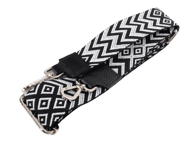 Taschenriemen / Gurtband mit Zackenmusterung Schwarz/Weiß / Beige/Weiß - 5 cm Breite - Schwarz Weiß