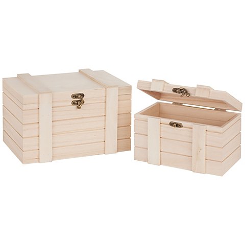 Truhen aus Holz, 25 x 16,5 x 16 cm und 20 x 12,5 x 13 cm, 2 Stück Truhen aus Holz, 25 x 16,5 x 16 cm und 20 x 12,5 x 13 cm, 2 Stück