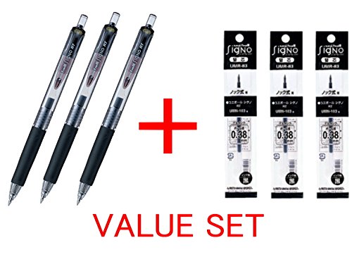OfficeCentre Uni-Ball Signo RT Gummi Halt & klickt einziehbar ultra Mikro Punktgelkugelschreiber -0.38mm, Schwarz Tinte-3 Kugelschreiber & 3 Kugelschreiber füllt nach, Wert Satz OfficeCentre Uni-Ball Signo RT Gummi Halt & klickt einziehbar ultra Mikro Punktgelkugelschreiber -0.38mm, Schwarz Tinte-3 Kugelschreiber & 3 Kugelschreiber füllt nach, Wert Satz von OfficeCentre