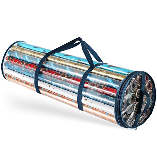 Hearth & Harbor Wrapping Paper Container-Christmas Storage Bag with Interior Pockets 22 Rollen à 101,6 cm – reißfester Geschenkpapier-Organizer, Polyvinylchlorid (PVC), Blau, Small von Hearth & Harbor