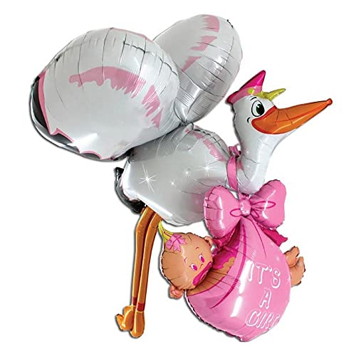 XXL 3D Folienballon Storch mit Baby It's A Girl 157cm Rosa - Baby Party Geburt Taufe Junge Babyshower Ballon Luftballon Riesenballon Pink von Grabo