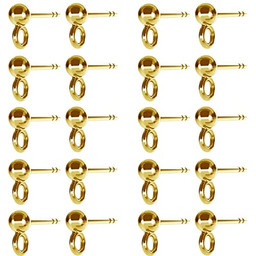DIY925 10 Paar Ohrstecker 925 Sterling Silber 24K vergoldet mit 3mm Kugel Ohrschmuck Rohling für die Schmuckherstellung DIY von DIY925