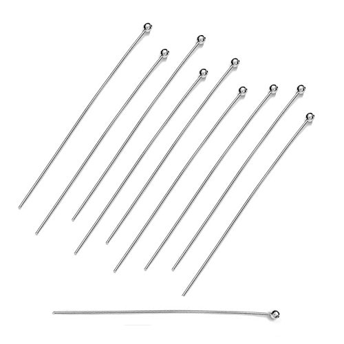 DIY925 20 Stück Kettelstifte Nietstifte 925 Sterling Silber 50mm x 0,5mm Kopf Ø 1,8mm für Ohrhänger Juweliers- Qualität von DIY925