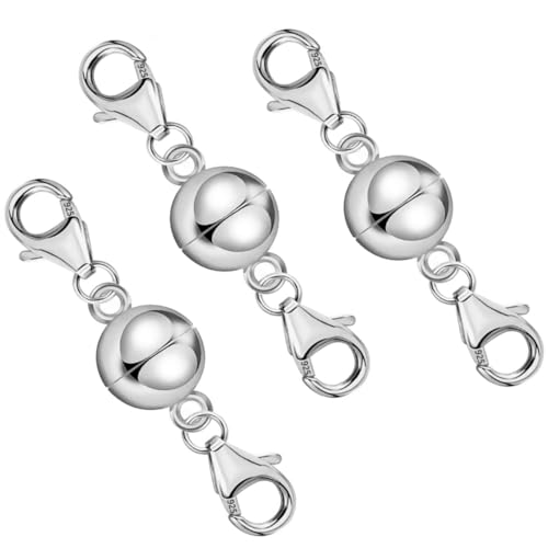 DIY925 3 Stück Magnetverschlüsse 925 Sterling Silber nickelfrei Doppelkarabiner 30mm Wechselverschlüsse Ersatz für Armbänder und Ketten von DIY925