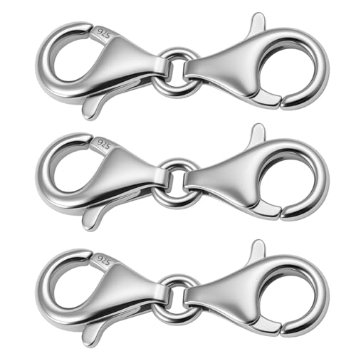 Doppelkarabiner 19mm 925 Sterling Silber Karabinerhaken für Ketten Armbänder Colliers Ersatz & Reparatur Kettenverschlüsse DIY Schmuckzubehör (3 Stück) von DIY925