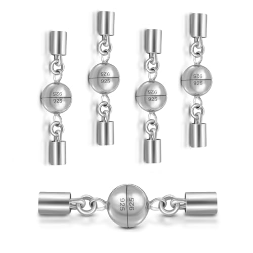 My-Bead 5 Stück Magnetverschlüsse mit Endteilen Ø 3mm 925 Sterling Silber Ø 8mm Magnet Kugel Verbinder für Armbänder und Ketten DIY von DIY925