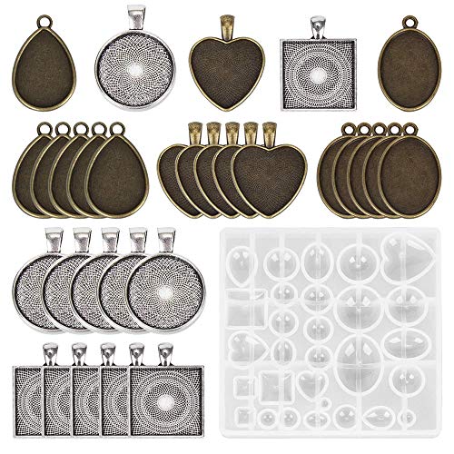 DIYARTS Formen aus Silikonharz, Herstellung von Epoxidharz-Formen mit hängenden Tabletts, 30 Stück, Handwerk, DIY, einschließlich quadratisch, rund, oval, Träne, Herz von DIYARTS